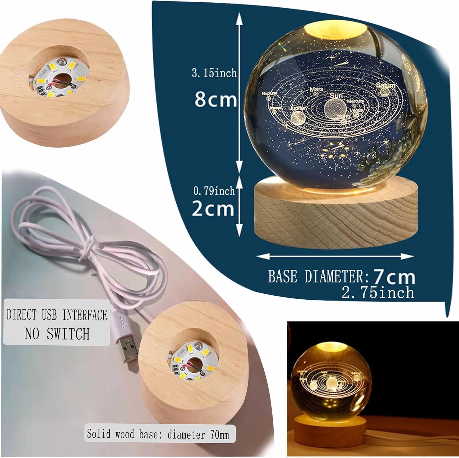 C&M 3D Dandelion Crystal Ball Night Light,Dandelion Figurine Lamp,Decorative Glass Sphere Ball Paperweight Crystal Sea Animal Decorations for Home (Dandelion)