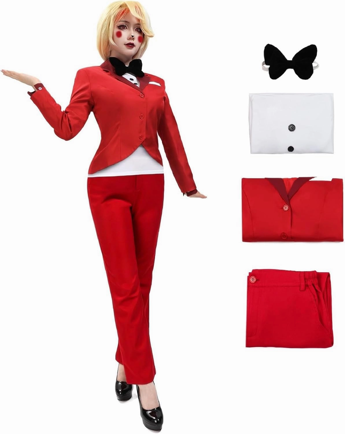 C-ZOFEK Red Cosplay Costume Full Set Outfit Coat Shirt Pants and Bow tie for Halloween