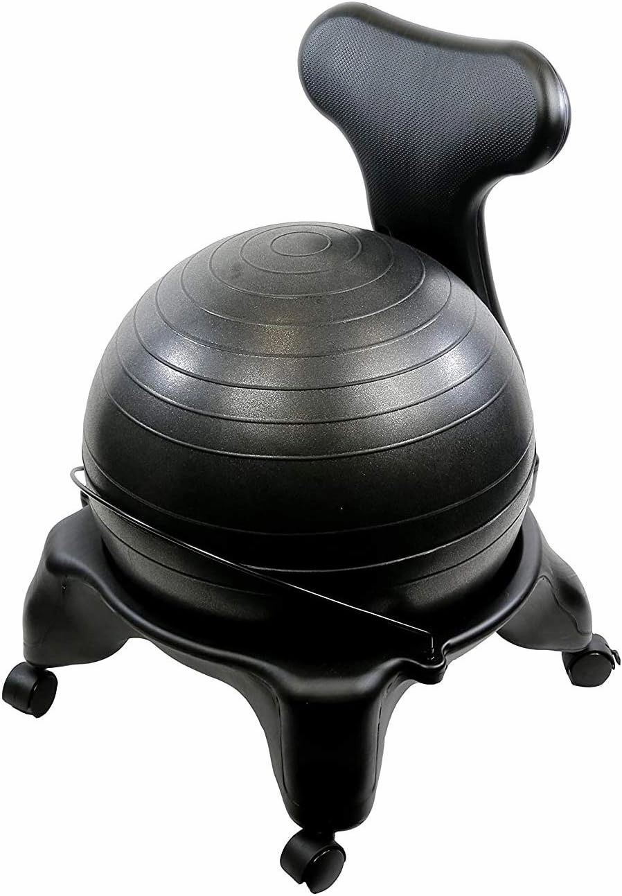CANDO Ball Chair Inflatable Ergonomic Active Seating Exercise Ball Chair with Air Pump for Home, Office, and Classroom,Black, 22"