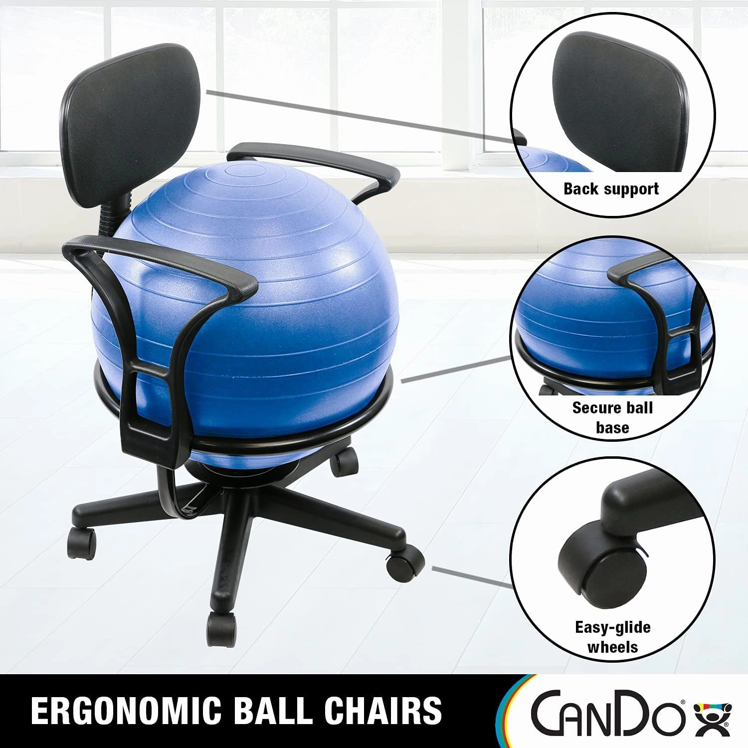 CanDo Metal Ball Chair - Inflatable Ergonomic Active Seating Exercise Ball Chair with Air Pump for Home, Office, and Classroom