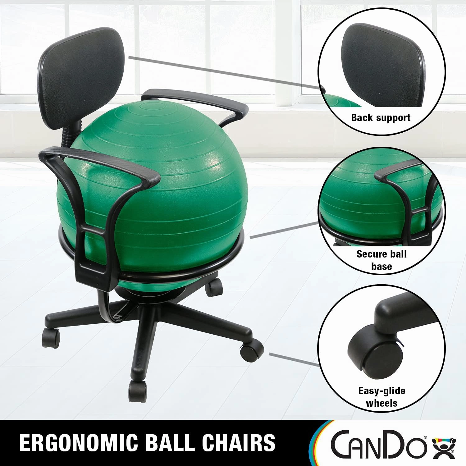 CanDo Metal Ball Chair - Inflatable Ergonomic Active Seating Exercise Ball Chair with Air Pump for Home, Office, and Classroom