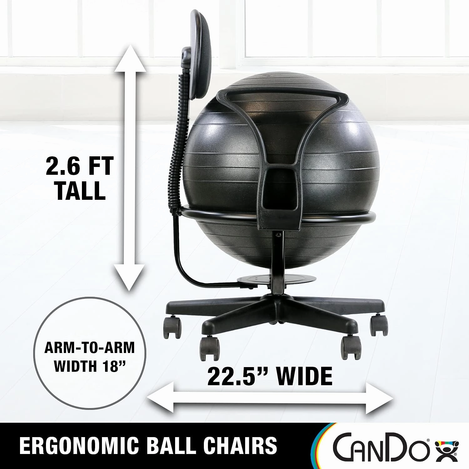 CanDo Metal Ball Chair - Inflatable Ergonomic Active Seating Exercise Ball Chair with Air Pump for Home, Office, and Classroom