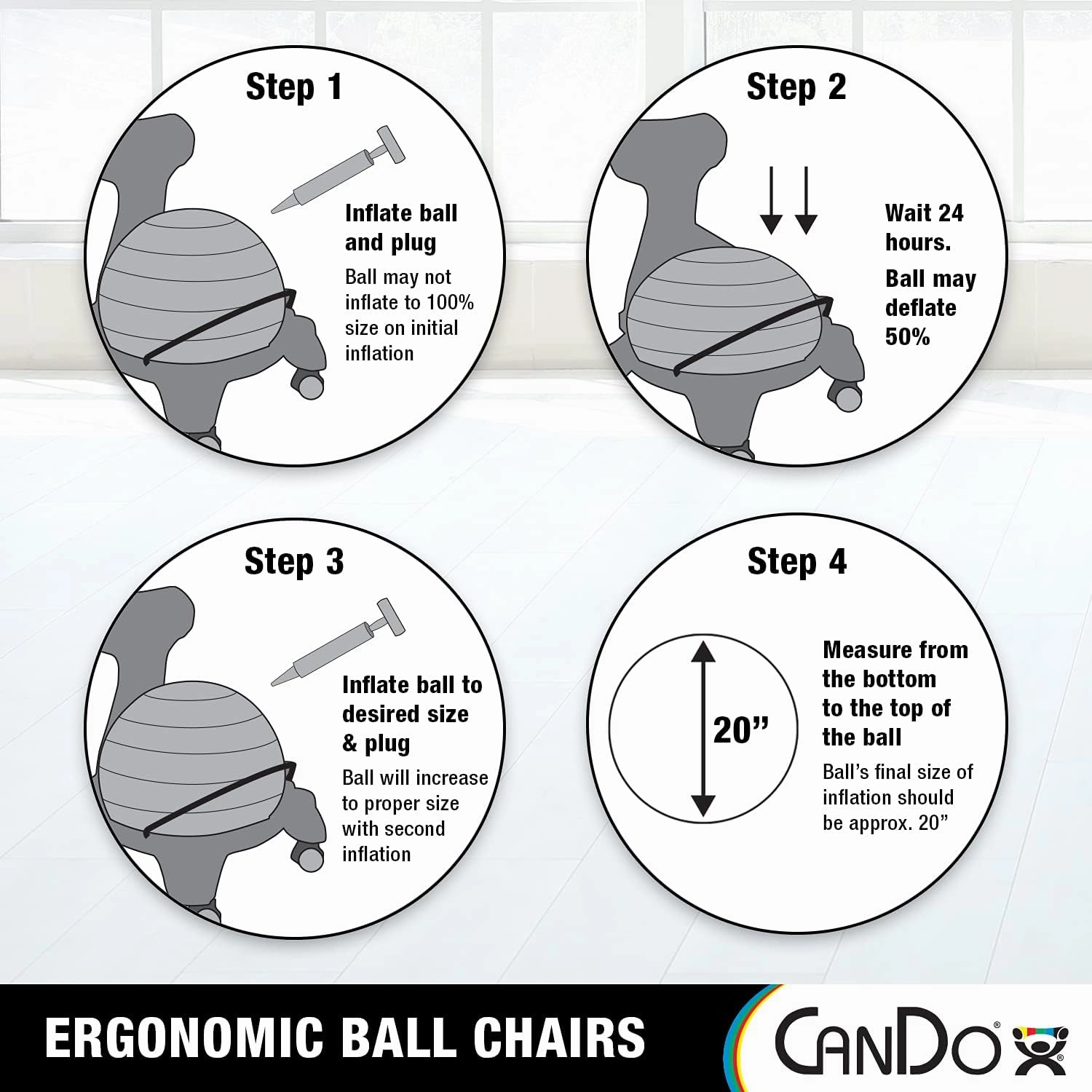 CanDo Metal Ball Chair - Inflatable Ergonomic Active Seating Exercise Ball Chair with Air Pump for Home, Office, and Classroom