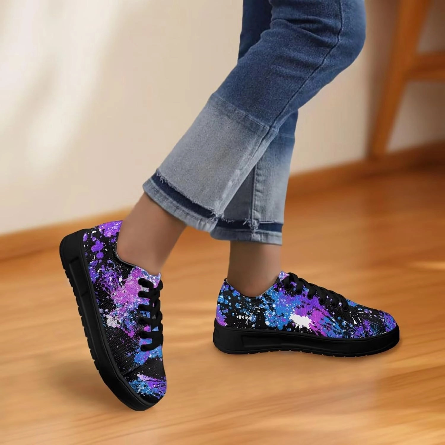 Canvas Sneakers for Women Low Top Lace Up Shoes Comfortable Canvas Tennis Shoes with Anti Skid EVA Sole Dressy Flats