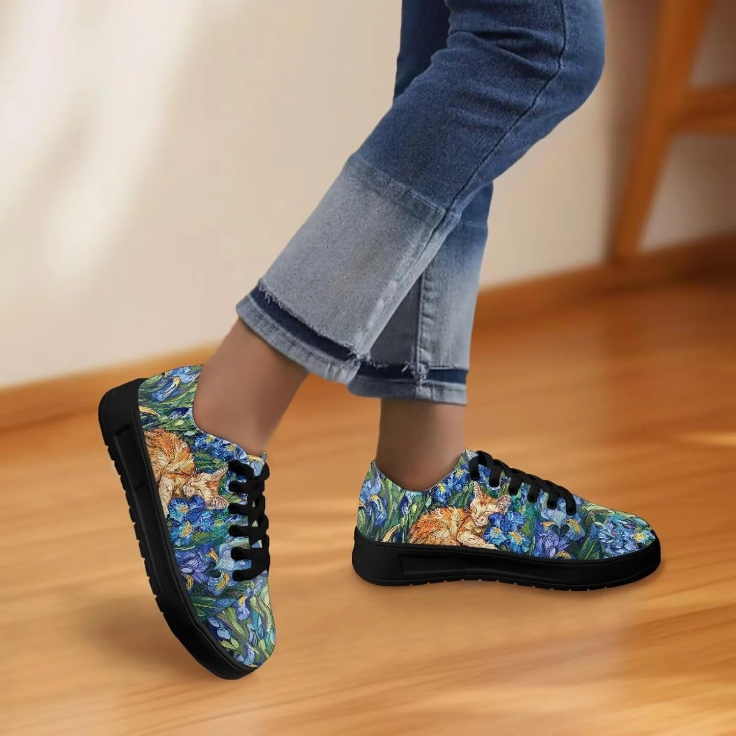 Canvas Sneakers for Women Low Top Lace Up Shoes Comfortable Canvas Tennis Shoes with Anti Skid EVA Sole Dressy Flats