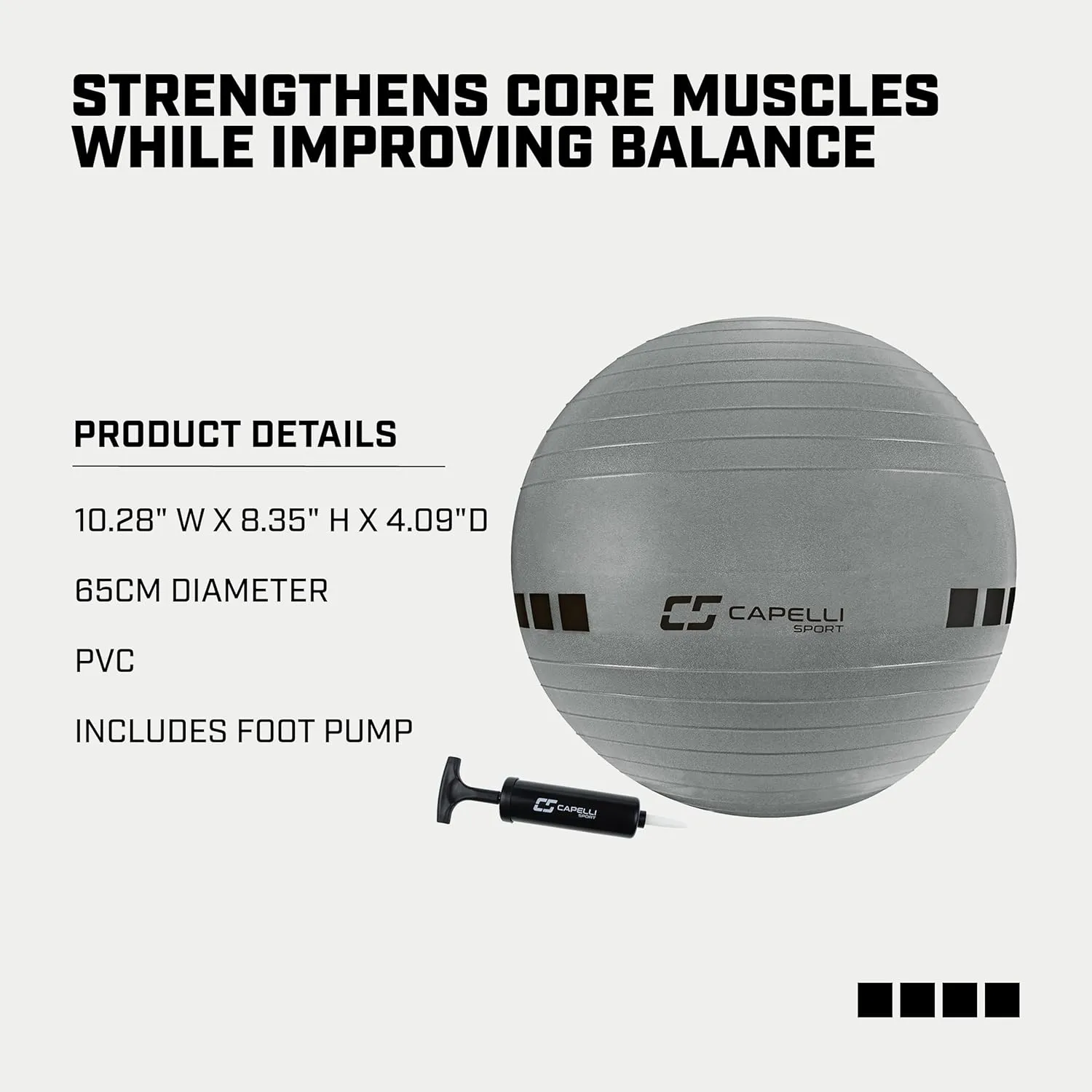 Capelli Sport Exercise Ball for Yoga, Balance Ball, Pilates, Anti Burst Slip Resistant, Quick Pump