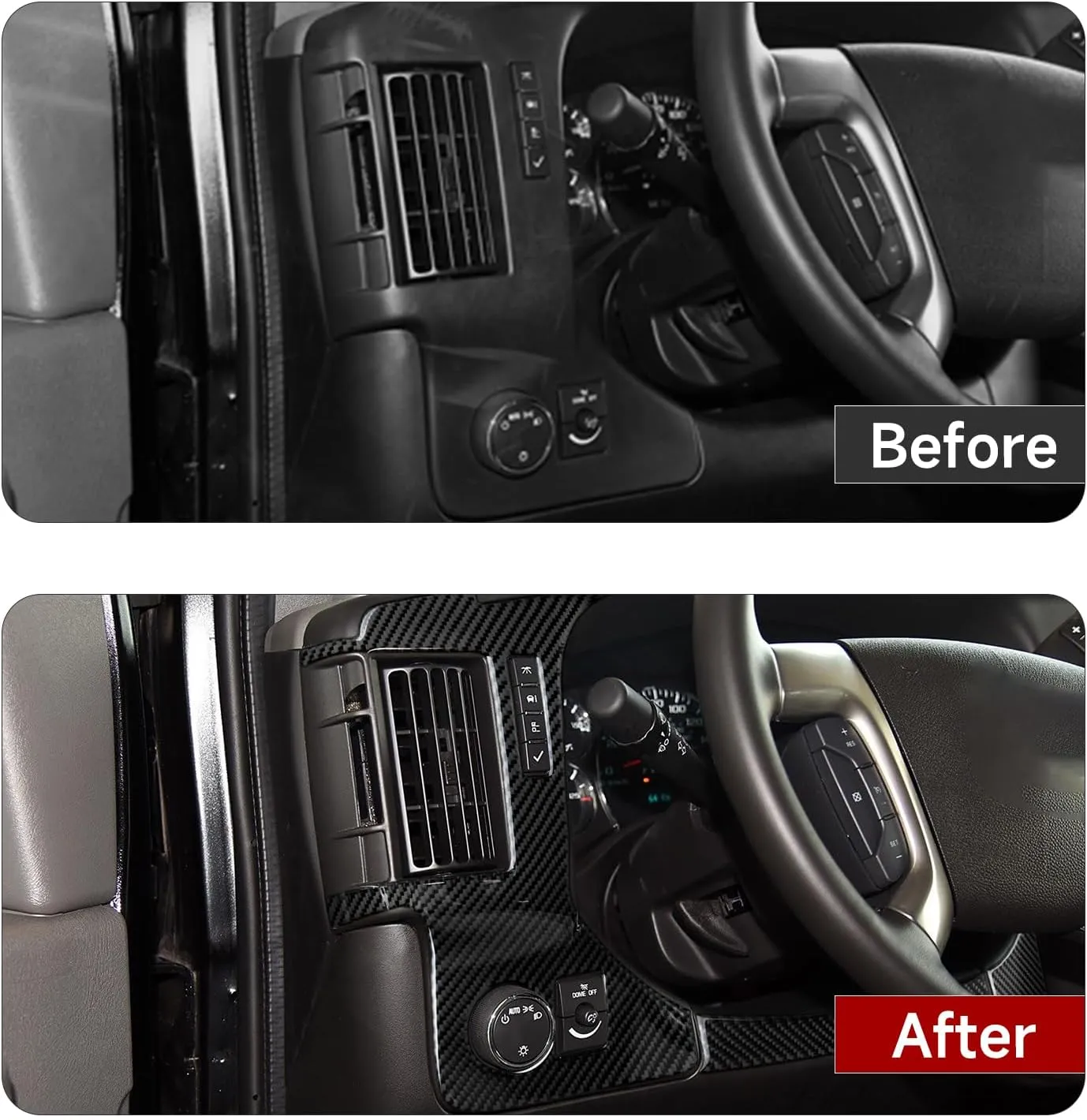 Car Carbon Fiber Dashboard Side Vent Air Conditioner AC Outlet Decoration Trim Cover for Chevrolet Express/GMC Savana 2008 - Present 1500 2500 3500 Interior Accessories (Style B)