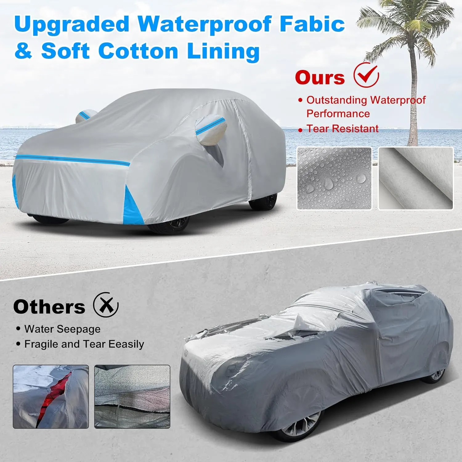 Car Cover for 2007-2025 Audi A5/S5/RS5 Sedan, Waterproof Custom-fit All Weather Sun Rain UV Dust Snow Protection Windproof Outdoor A5 Full Car Cover with Door Zipper and Cotton Lining-Gray