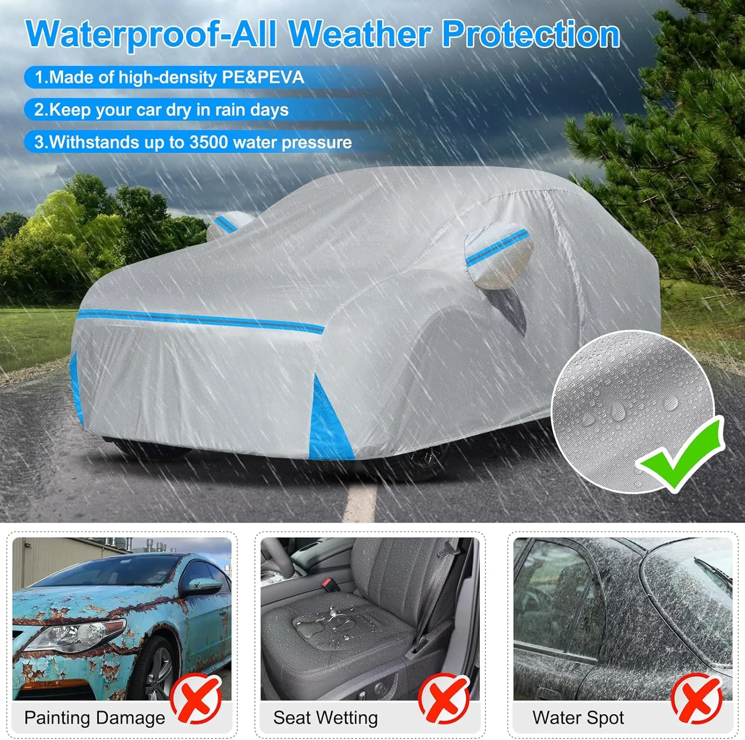 Car Cover for 2007-2025 Audi A5/S5/RS5 Sedan, Waterproof Custom-fit All Weather Sun Rain UV Dust Snow Protection Windproof Outdoor A5 Full Car Cover with Door Zipper and Cotton Lining-Gray