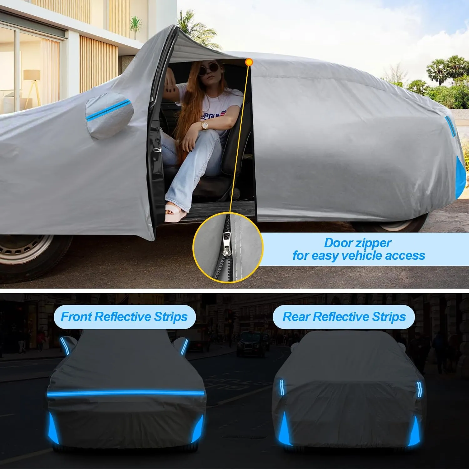 Car Cover for 2007-2025 Audi A5/S5/RS5 Sedan, Waterproof Custom-fit All Weather Sun Rain UV Dust Snow Protection Windproof Outdoor A5 Full Car Cover with Door Zipper and Cotton Lining-Gray