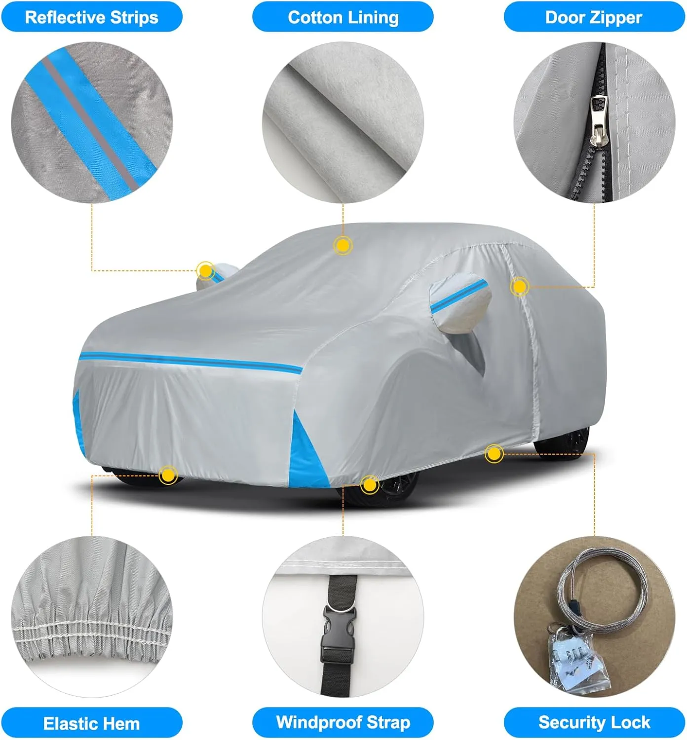 Car Cover for 2007-2025 Audi A5/S5/RS5 Sedan, Waterproof Custom-fit All Weather Sun Rain UV Dust Snow Protection Windproof Outdoor A5 Full Car Cover with Door Zipper and Cotton Lining-Gray