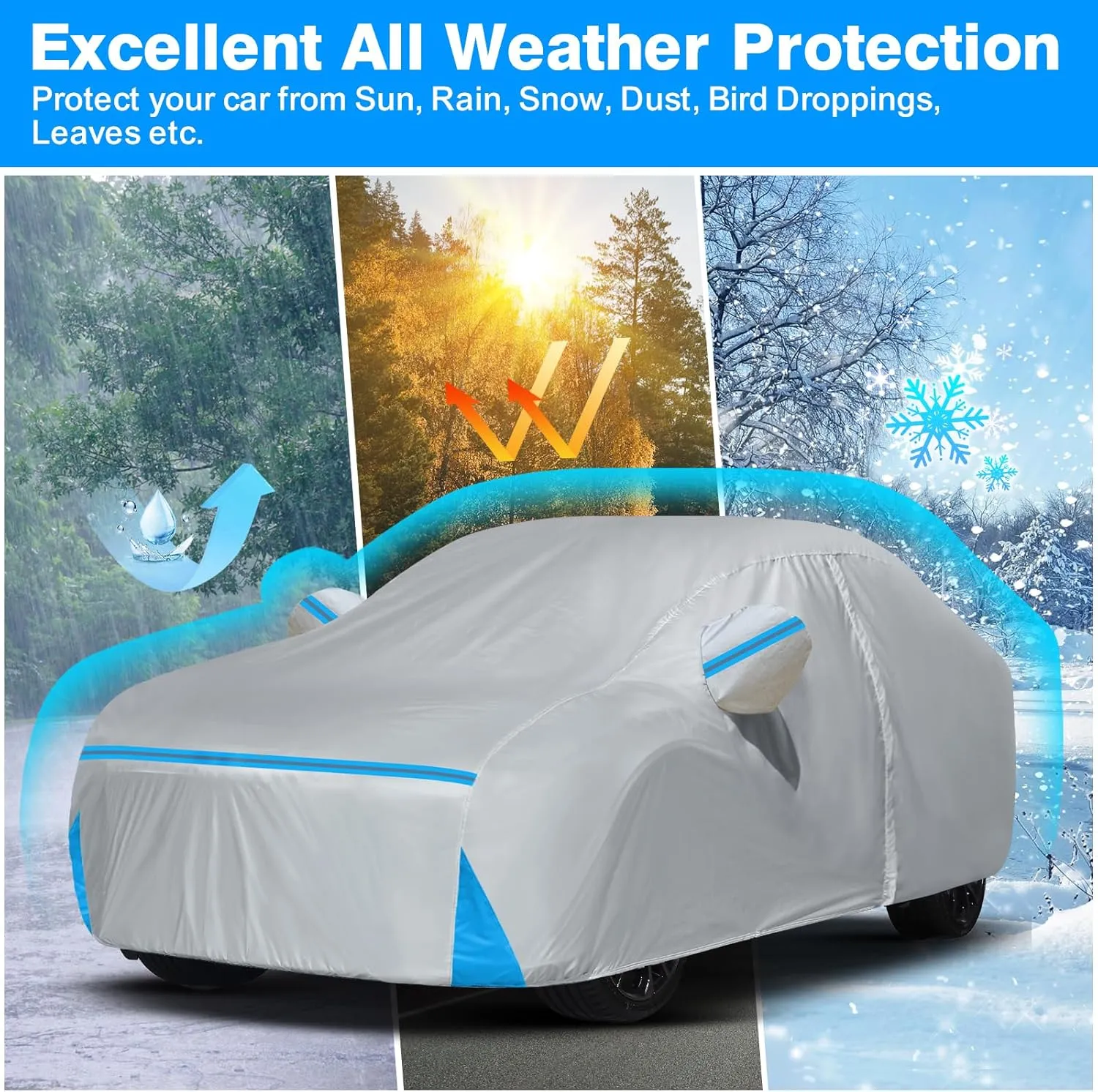 Car Cover for 2007-2025 Audi A5/S5/RS5 Sedan, Waterproof Custom-fit All Weather Sun Rain UV Dust Snow Protection Windproof Outdoor A5 Full Car Cover with Door Zipper and Cotton Lining-Gray
