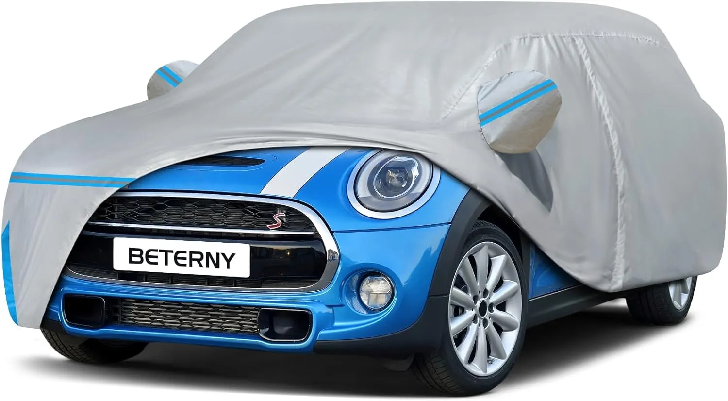 Car Cover for 2014-2025 Mini Cooper 4 Door, Waterproof Custom-fit All Weather Sun Rain UV Dust Snow Protection Outdoor Full Car Cover with Door Zipper and Cotton Lining-Grey