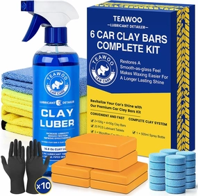 Car Clay Bars Kit, 6 Clay Bars & 20 PCS Lubricant Tablets, Complete Car Detailing Kit, Spray Bottle, Disposable Gloves and Microfiber Towels for Car Detailing Cleaning