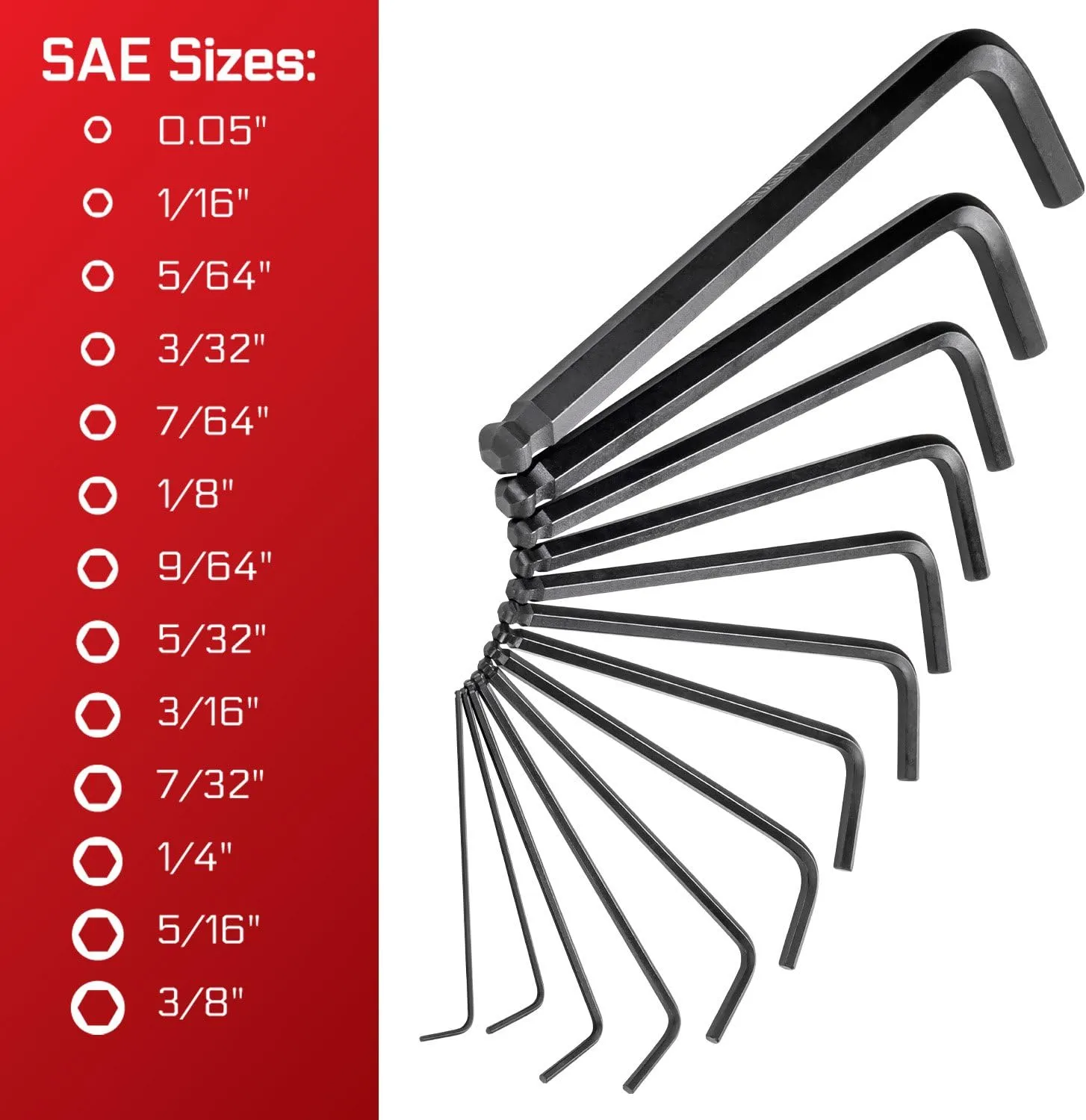 Carbyne 26-Piece Long Arm Ball End Allen Key Wrench Set, Inch/Metric. Includes Metric Hex 1.27mm-10mm, SAE Hex 0.05"-3/8". Heat Treated S2 Steel