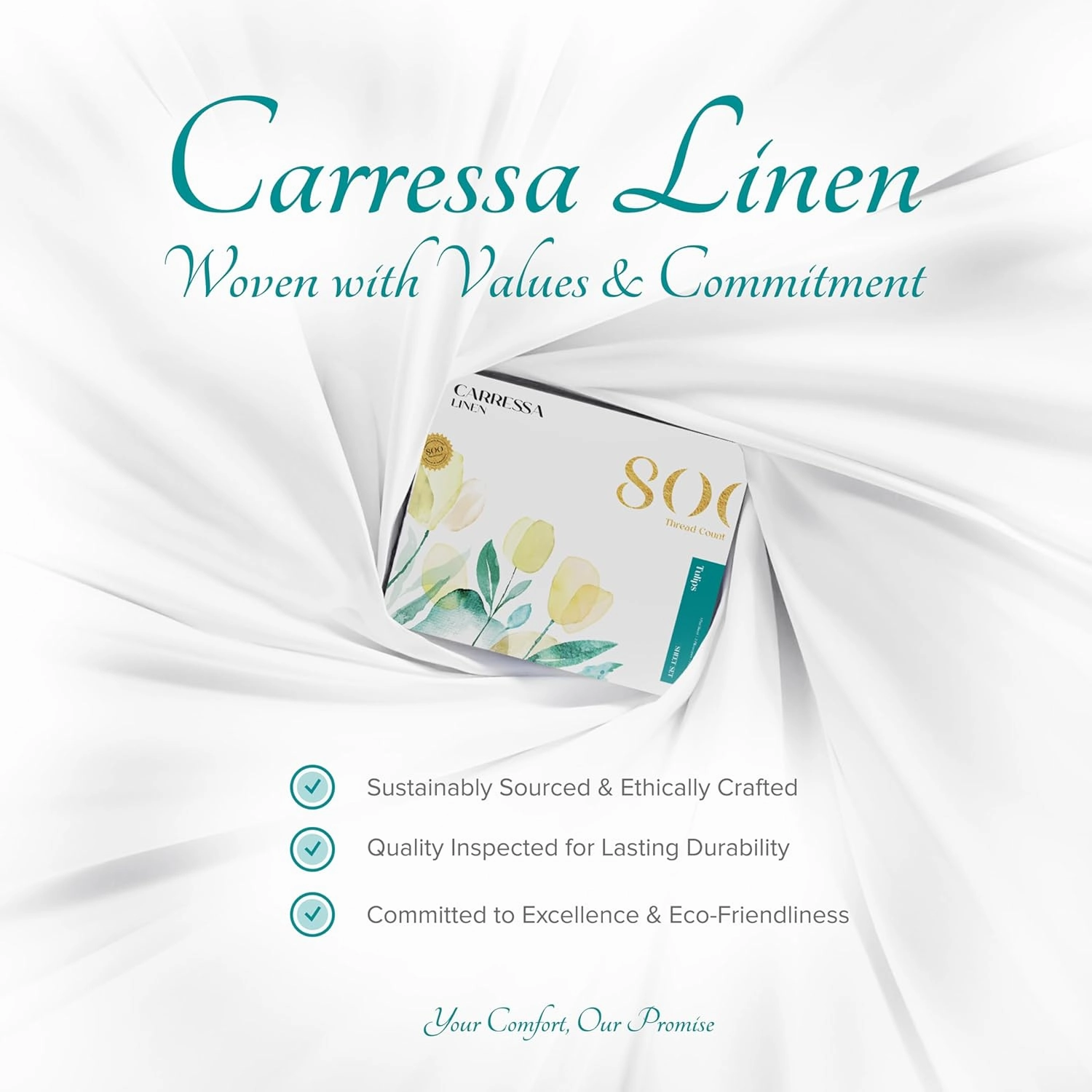 Carressa Linen 100% Egyptian Cotton Sheets Queen Size Bed Set - 4 PC 800 High Thread Count Egyptian Cotton Queen Sheet Set (White) Soft, Cooling, 16" Deep Pocket Sateen Weave Luxury Hotel Bedsheet