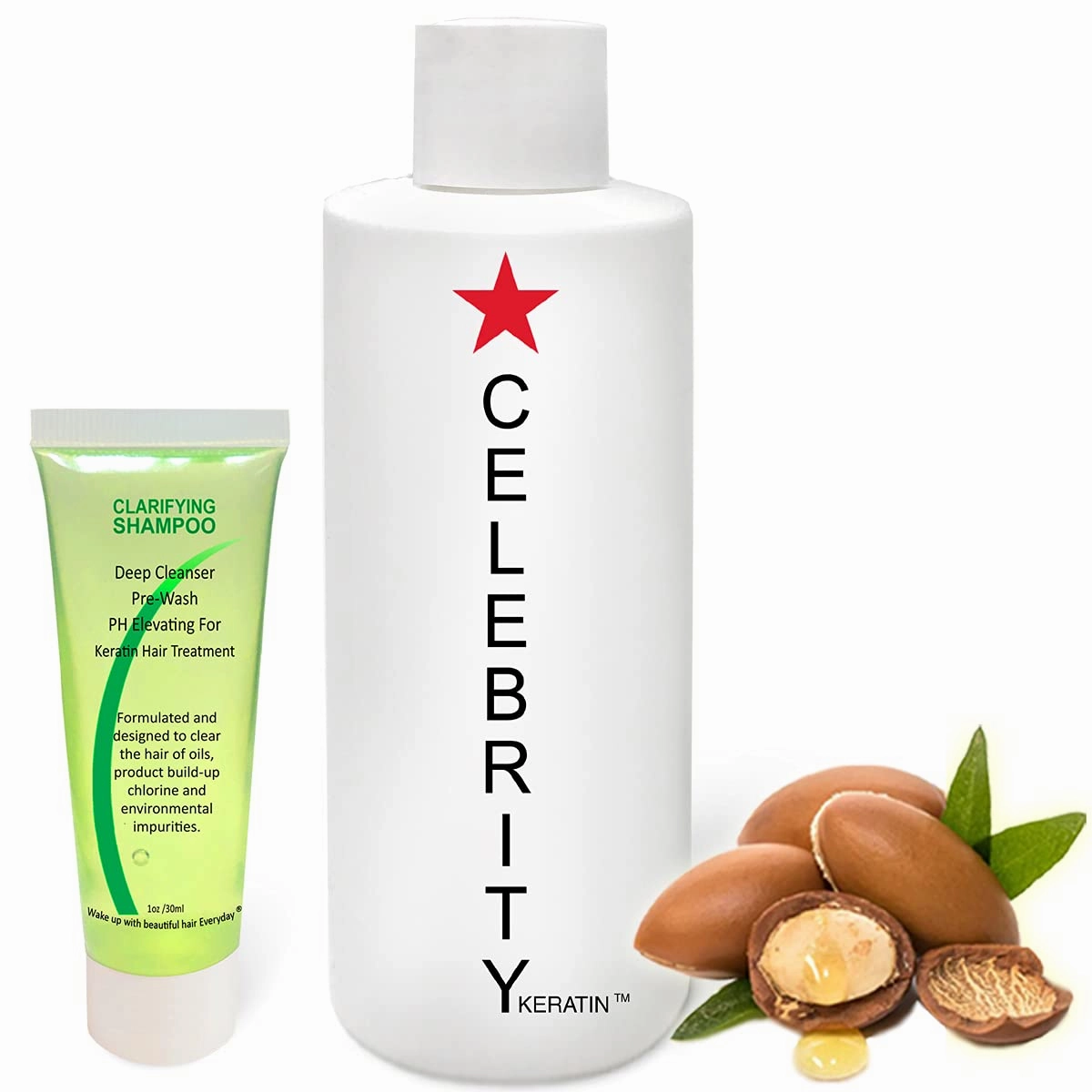 CELEBRITY KERATIN Hair Treatment Conditioning Straightening Keratin Proteins Amino Acids Argan Castor Oils Repair Damaged Color Treated Curly Straight Coarse Thin Hair (KIT I)