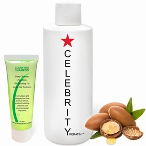 CELEBRITY KERATIN Hair Treatment Conditioning Straightening Keratin Proteins Amino Acids Argan Castor Oils Repair Damaged Color Treated Curly Straight Coarse Thin Hair (KIT I)