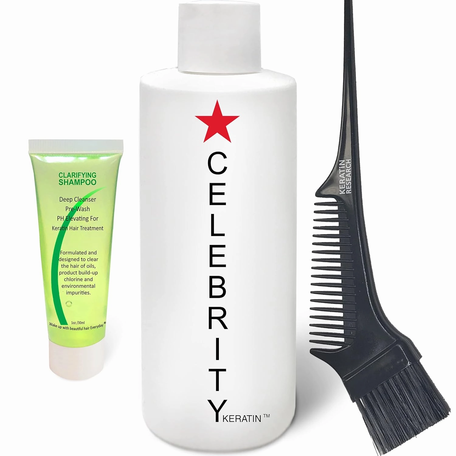 CELEBRITY KERATIN Hair Treatment Conditioning Straightening Keratin Proteins Amino Acids Argan Castor Oils Repair Damaged Color Treated Curly Straight Coarse Thin Hair (KIT II)