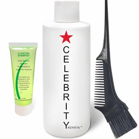CELEBRITY KERATIN Hair Treatment Conditioning Straightening Keratin Proteins Amino Acids Argan Castor Oils Repair Damaged Color Treated Curly Straight Coarse Thin Hair (KIT II)