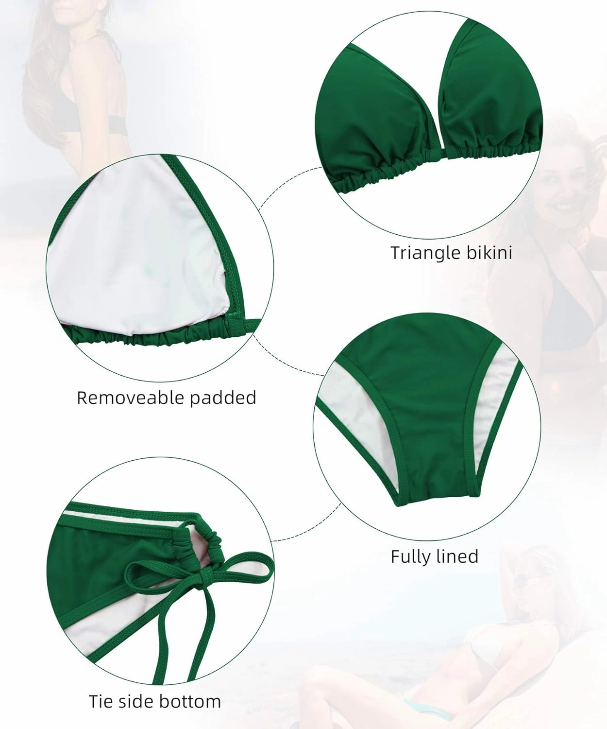Century Star Women Tie Side Bottom Padded Top Triangle Bikini String Bathing Suit Two Piece Swimsuit