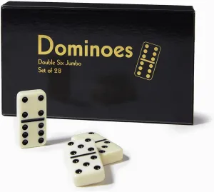 CHH Black/Cream Color Double 6 Jumbo Size Domino Tiles – Premium Set of 28 Ivory Dominoes – Classic Family Game in Cardboard Box