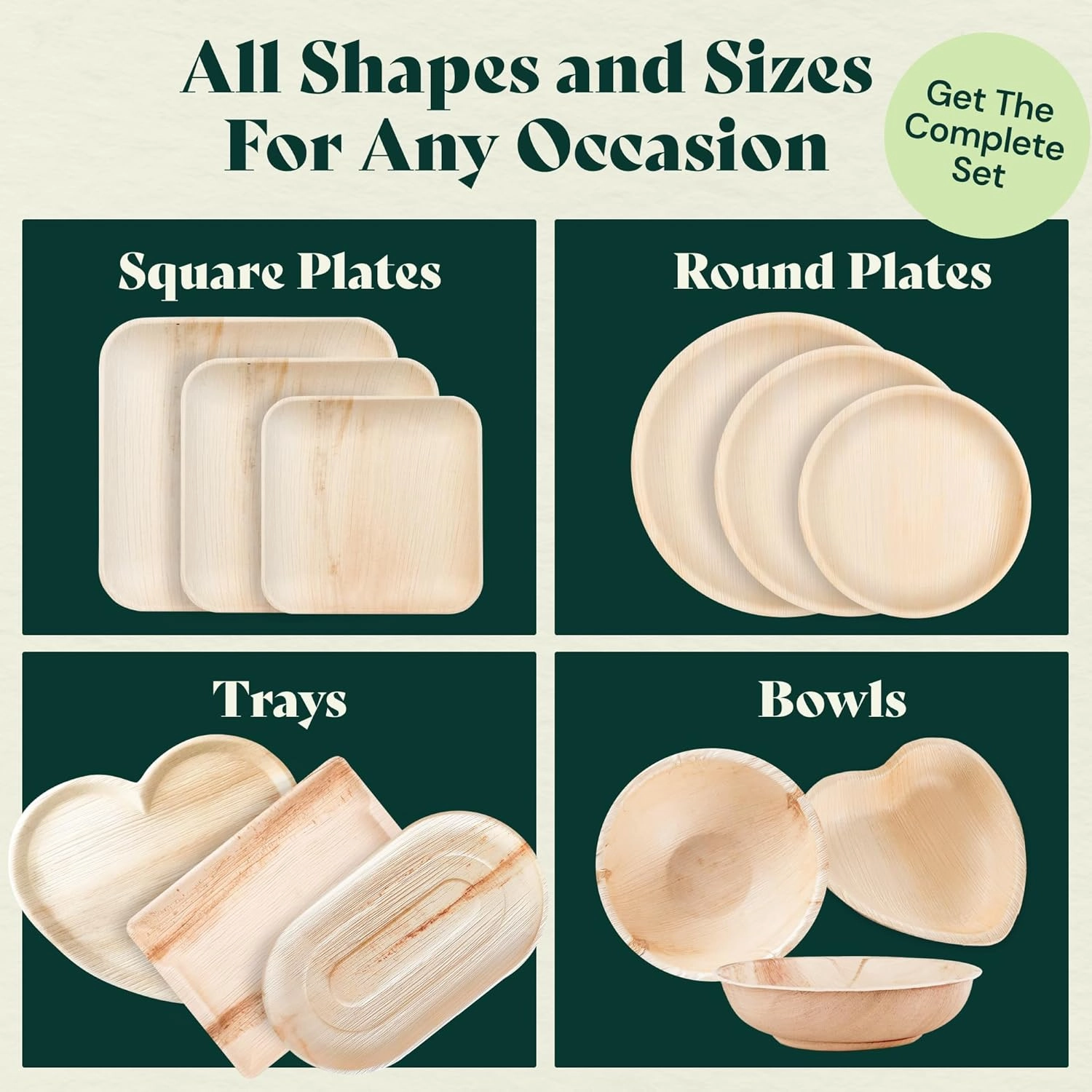 Chic Leaf Palm Leaf Disposable Bamboo Plates - Round Party Plates for Weddings, Parties, Event Appetizers - Biodegradable & Compostable - Party Supplies (10" & 6", 48 Pack)