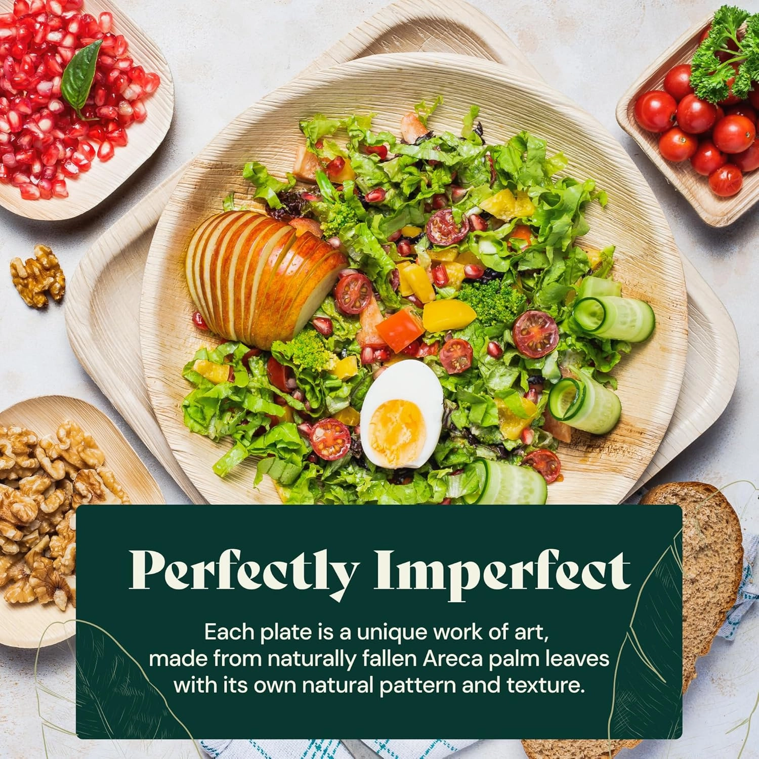 Chic Leaf Palm Leaf Disposable Bamboo Plates - Round Party Plates for Weddings, Parties, Event Appetizers - Biodegradable & Compostable - Party Supplies (10" & 6", 48 Pack)