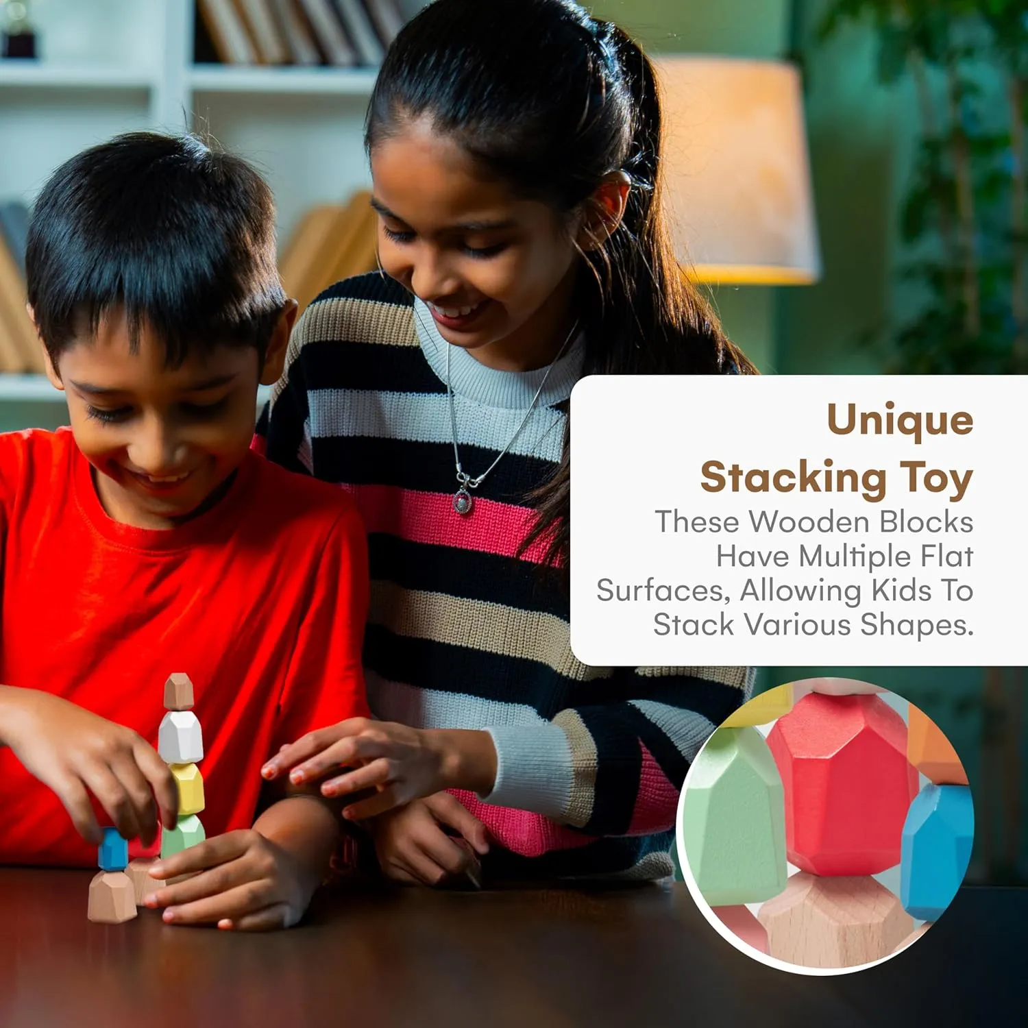 CHILDLIKE BEHAVIOR 36-Piece Wooden Stacking Rocks Game for Toddlers - Montessori Sensory Toy - Develops Motor Skills, Creativity, and Logical Thinking - Ideal Family Interactive Fun - Stacking Toys