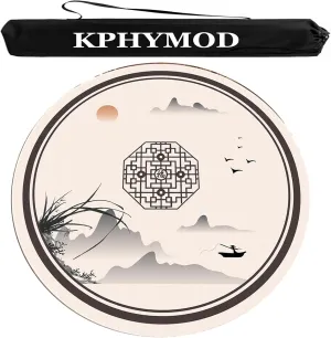 Chinese Printed Mahjong Table mat with Storage Bag, Anti Slip Noise Reduction Round Table Cover, Velvet Board Game Mat(Beige,55.12x55.12 in)