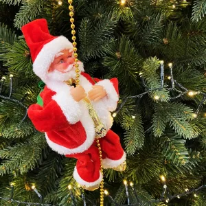 Christmas Decorations Battery Operated Climbing Santa Claus Climbs Up and Down with Music Musical Climbing Rope Climbing Santa Claus Doll Toy for Home Party Wall Tree Holiday Decoration