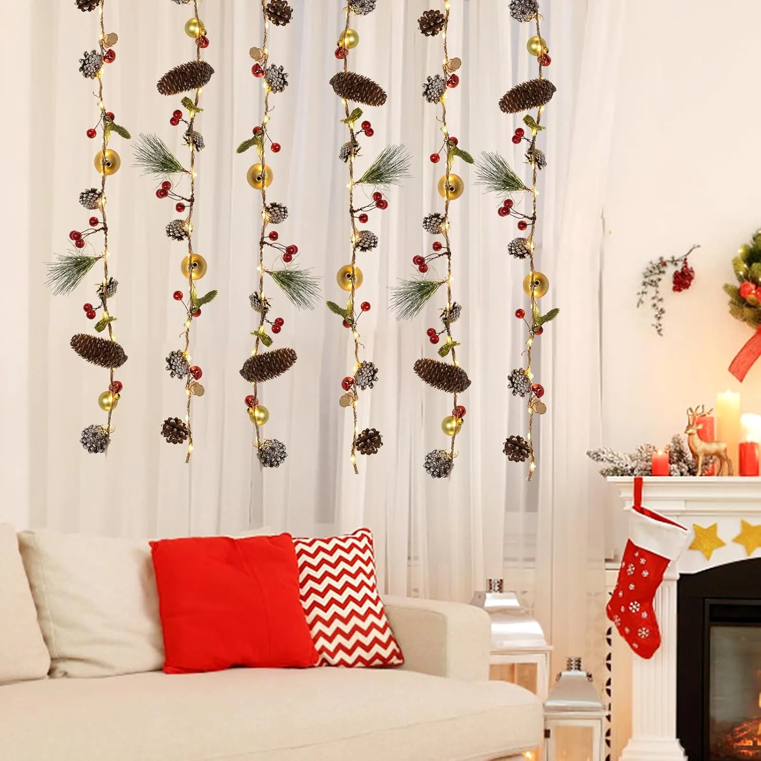 Christmas Fairy Lights Indoor 9.8FT 80 LED Garland with Remote 8 Modes Twinkle Lights for Bedroom Mantle Stairs Table Door Wall Christmas Tree Decor