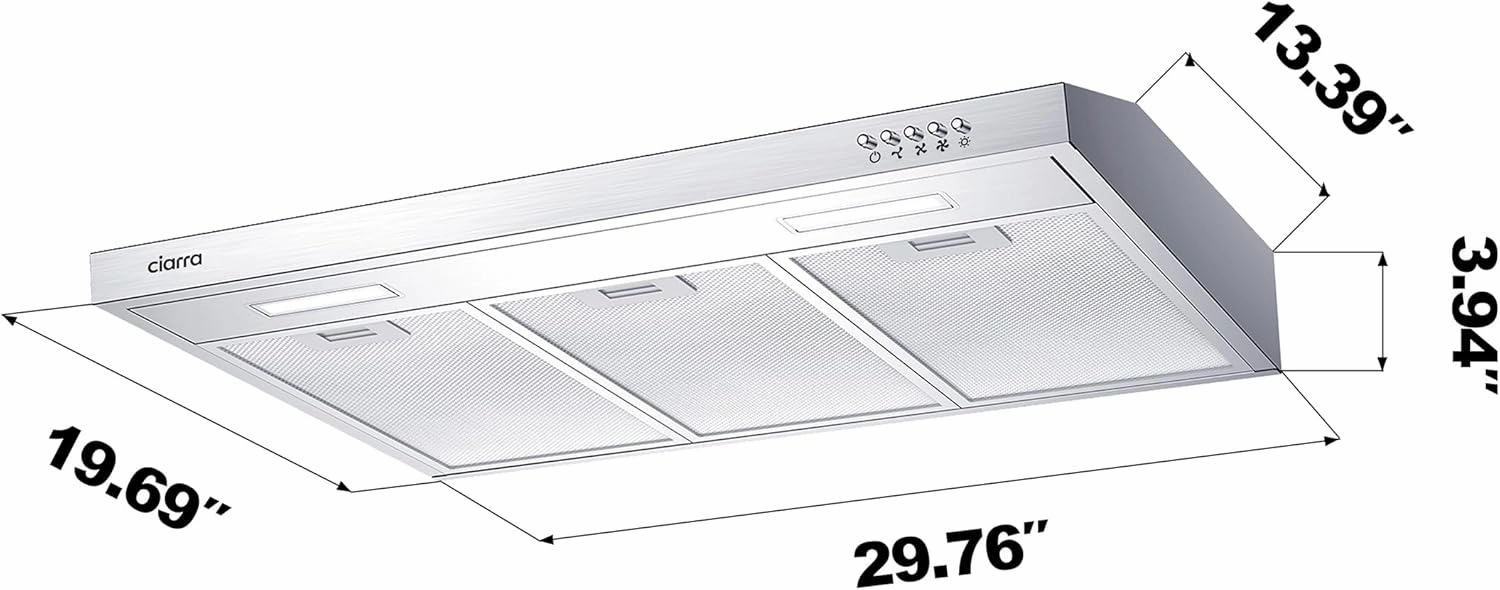 CIARRA Ductless Range Hood 30 inch Under Cabinet Hood Vent for Kitchen Ducted and Ductless Convertible CAS75918A