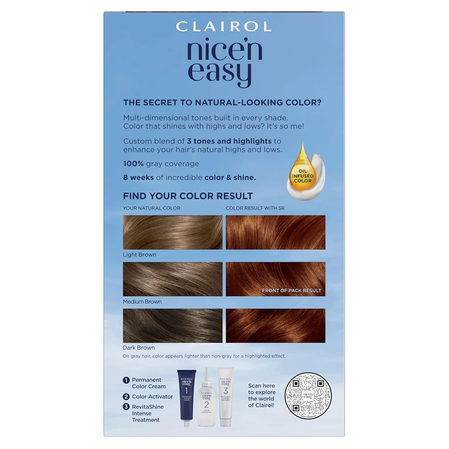 Clairol Nice'n Easy Permanent Hair Dye, 5R Medium Auburn Hair Color, Pack of 3