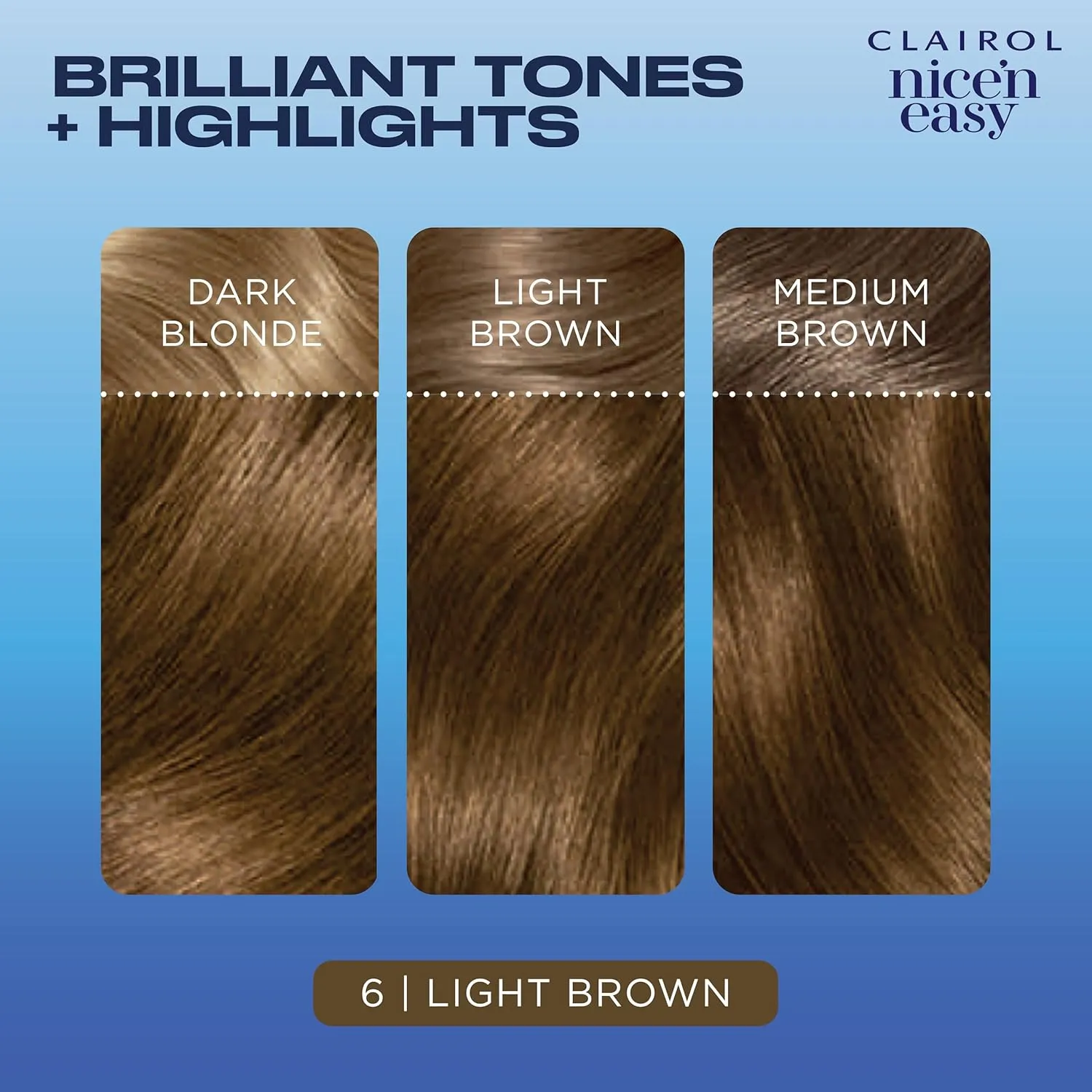 Clairol Nice'n Easy Permanent Hair Dye, 6 Light Brown Hair Color, Pack of 3
