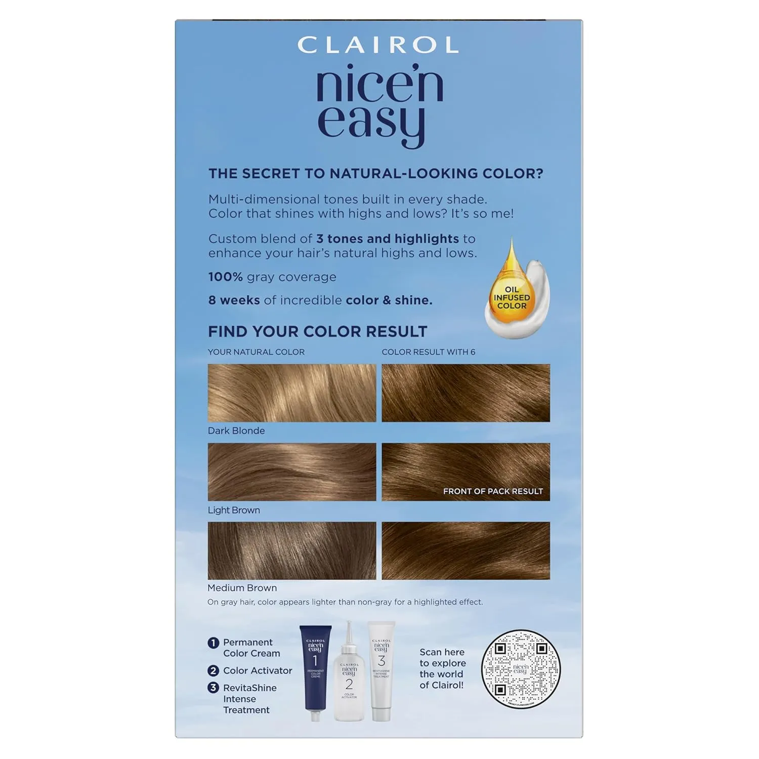 Clairol Nice'n Easy Permanent Hair Dye, 6 Light Brown Hair Color, Pack of 3