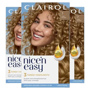 Clairol Nice'n Easy Permanent Hair Dye, 7 Dark Blonde Hair Color, Pack of 3