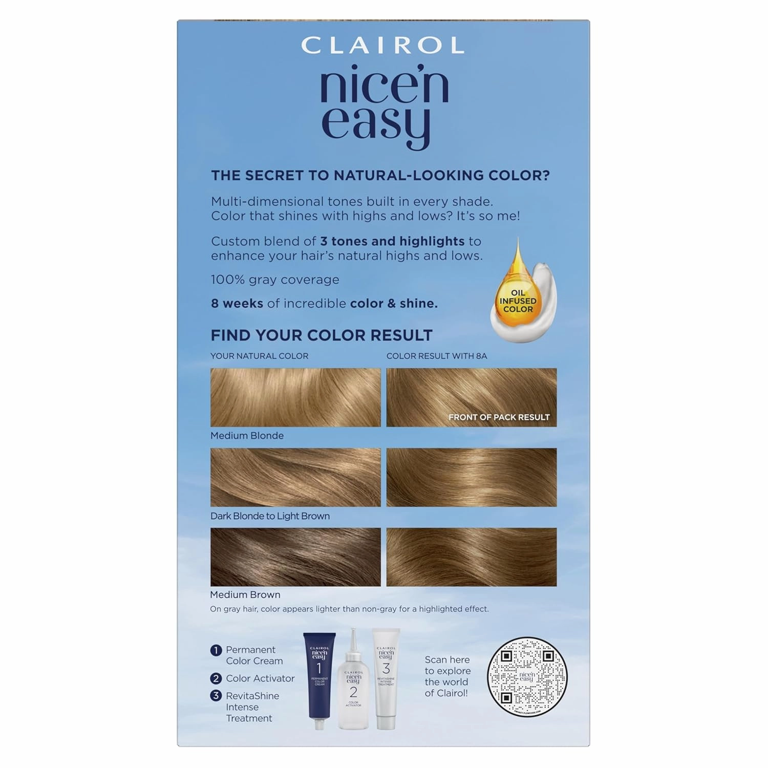 Clairol Nice'n Easy Permanent Hair Dye, 8A Medium Ash Blonde Hair Color, Pack of 3