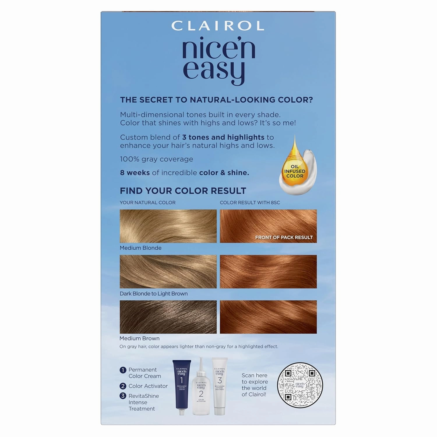Clairol Nice'n Easy Permanent Hair Dye, 8SC Medium Copper Blonde Hair Color, Pack of 3
