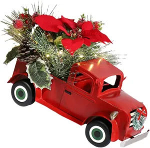 Classic Red Truck Car Model Ornament Iron Festival Decoration for Home Office Miniature Car Model for Dollhouses Rooms Textured Design