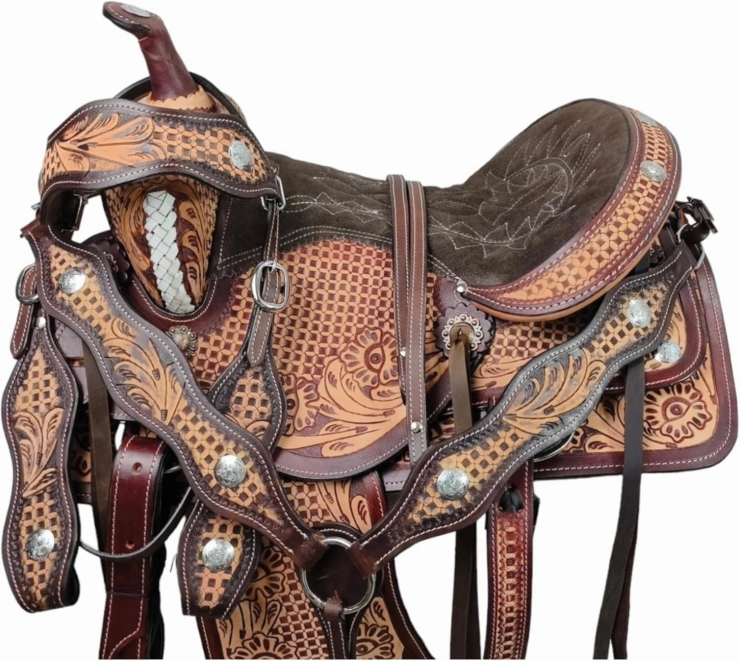 Classic Quality Handmade Leather Premium Comfort Western Barrel Racing Trail Equestrian Horse Saddle Size 14"-18" inches Seat Antique Barrel