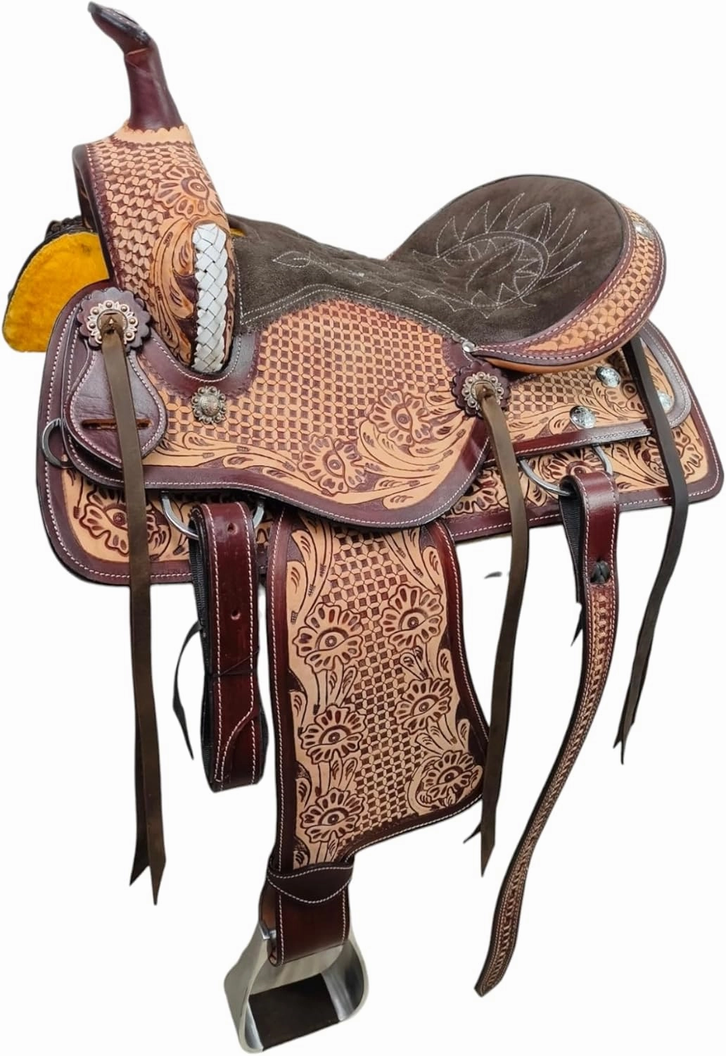 Classic Quality Handmade Leather Premium Comfort Western Barrel Racing Trail Equestrian Horse Saddle Size 14"-18" inches Seat Antique Barrel