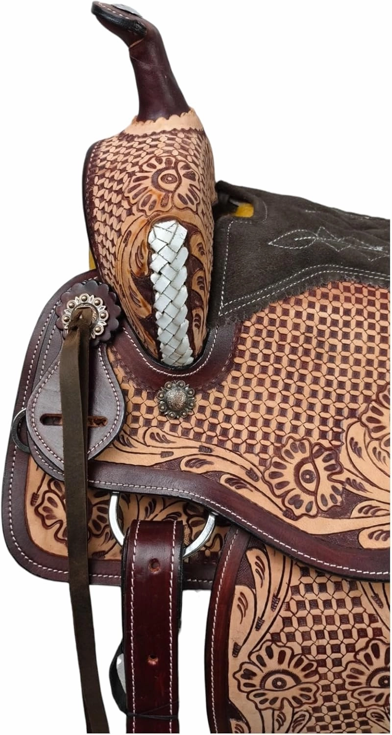 Classic Quality Handmade Leather Premium Comfort Western Barrel Racing Trail Equestrian Horse Saddle Size 14"-18" inches Seat Antique Barrel