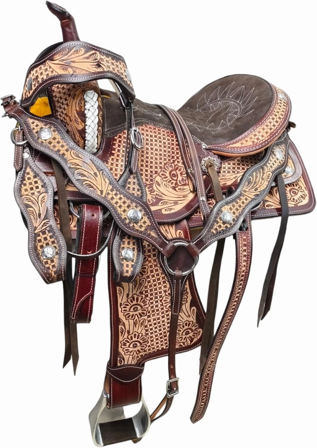 Classic Quality Handmade Leather Premium Comfort Western Barrel Racing Trail Equestrian Horse Saddle Size 14"-18" inches Seat Antique Barrel