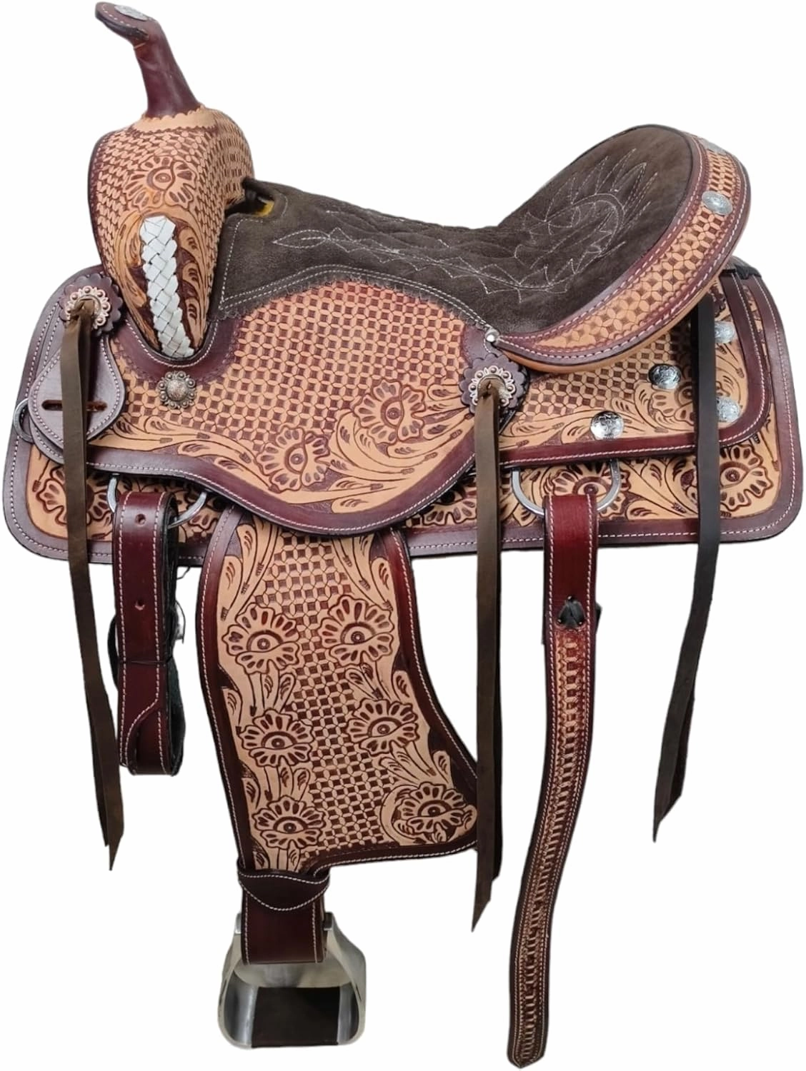 Classic Quality Handmade Leather Premium Comfort Western Barrel Racing Trail Equestrian Horse Saddle Size 14"-18" inches Seat Antique Barrel