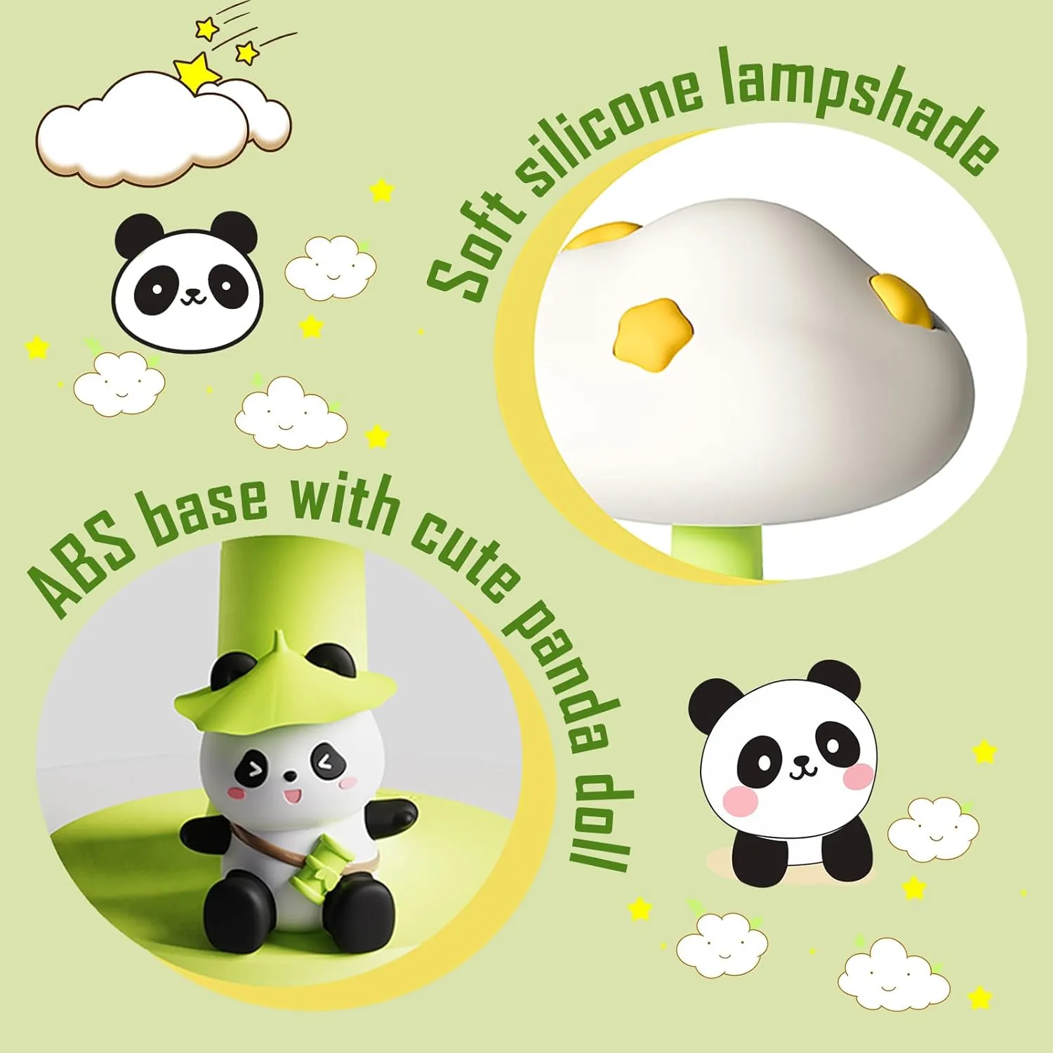 Cloud and Panda Rechargeable Night Light, Safe Soft Silicone Material, 3 Brightness Levels, Tap Control, Warm Light, Toddler Sleeping Lamp, Bedroom Night Lamp, Gift for Baby and Kid (Cloud and Panda)