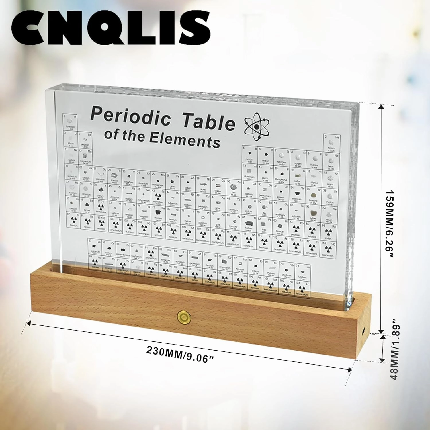 CNQLIS Large Acrylic Periodic Table with Real Element Samples - 8.3" Lighted Display, Science Decor and Teaching Tool, Unique Chemistry Gift for The Classroom or Home