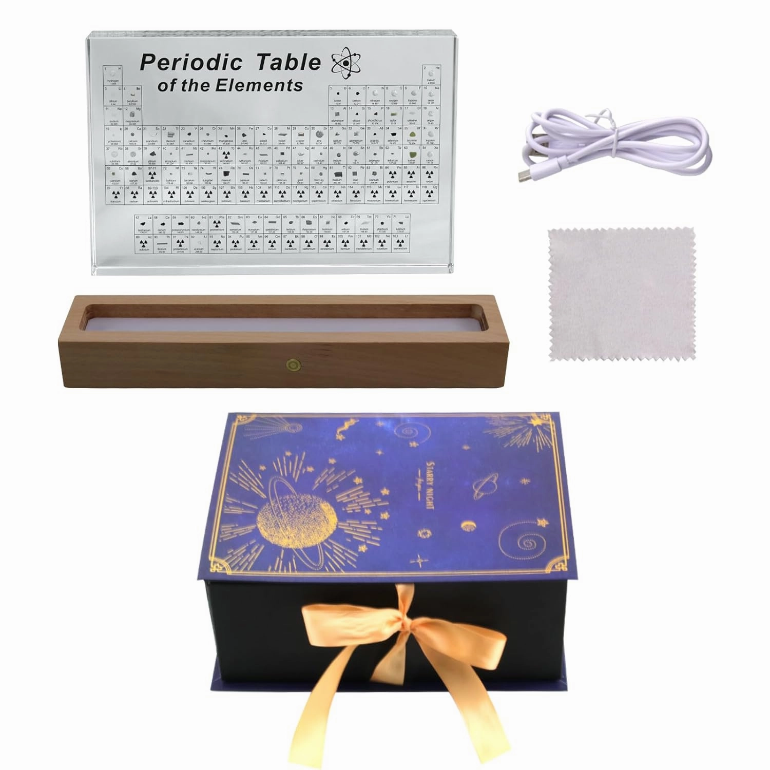 CNQLIS Large Acrylic Periodic Table with Real Element Samples - 8.3" Lighted Display, Science Decor and Teaching Tool, Unique Chemistry Gift for The Classroom or Home