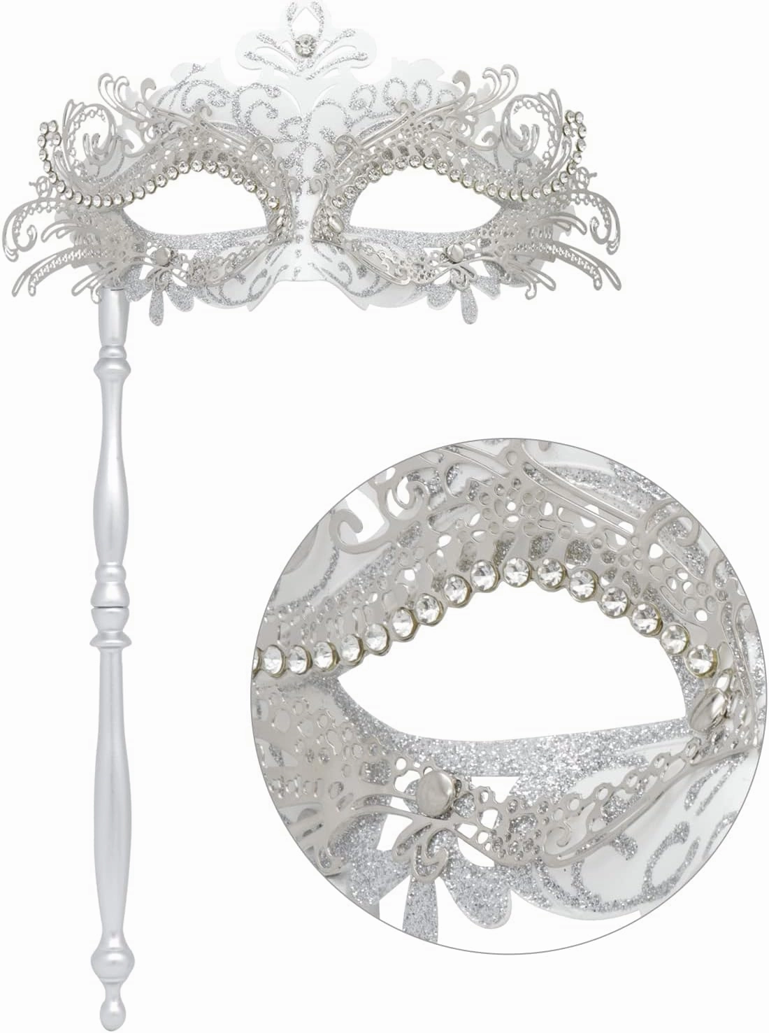 Coddsmz Couple Masquerade Masks Set with Holding Stick Venetian Halloween Costume Masks Mardi Gras Masks Party Costume Mask