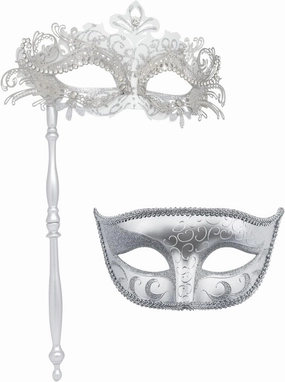 Coddsmz Couple Masquerade Masks Set with Holding Stick Venetian Halloween Costume Masks Mardi Gras Masks Party Costume Mask